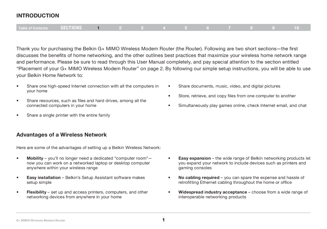 Belkin F5D9631-4, PM01522EA user manual Introduction, Advantages of a Wireless Network 