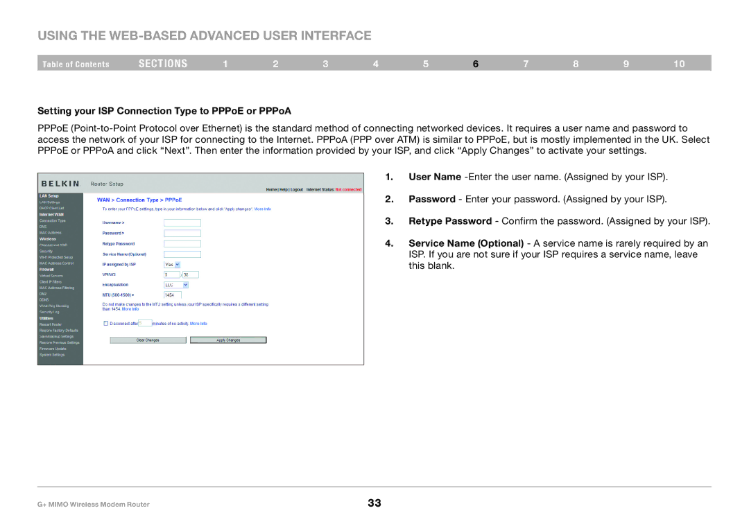 Belkin F5D9631-4, PM01522EA user manual Setting your ISP Connection Type to PPPoE or PPPoA 