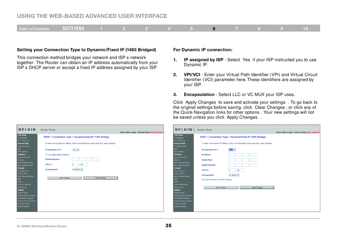 Belkin F5D9631-4, PM01522EA user manual For Dynamic IP connection 