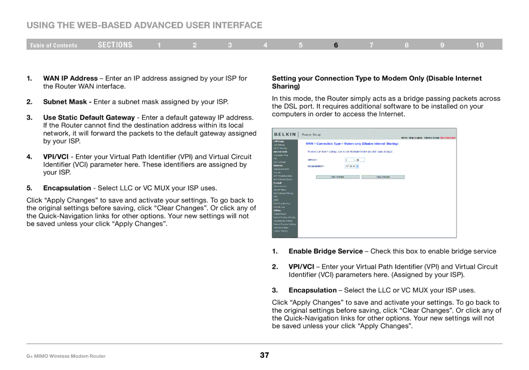 Belkin F5D9631-4, PM01522EA user manual Using the Web-Based Advanced User Interface 