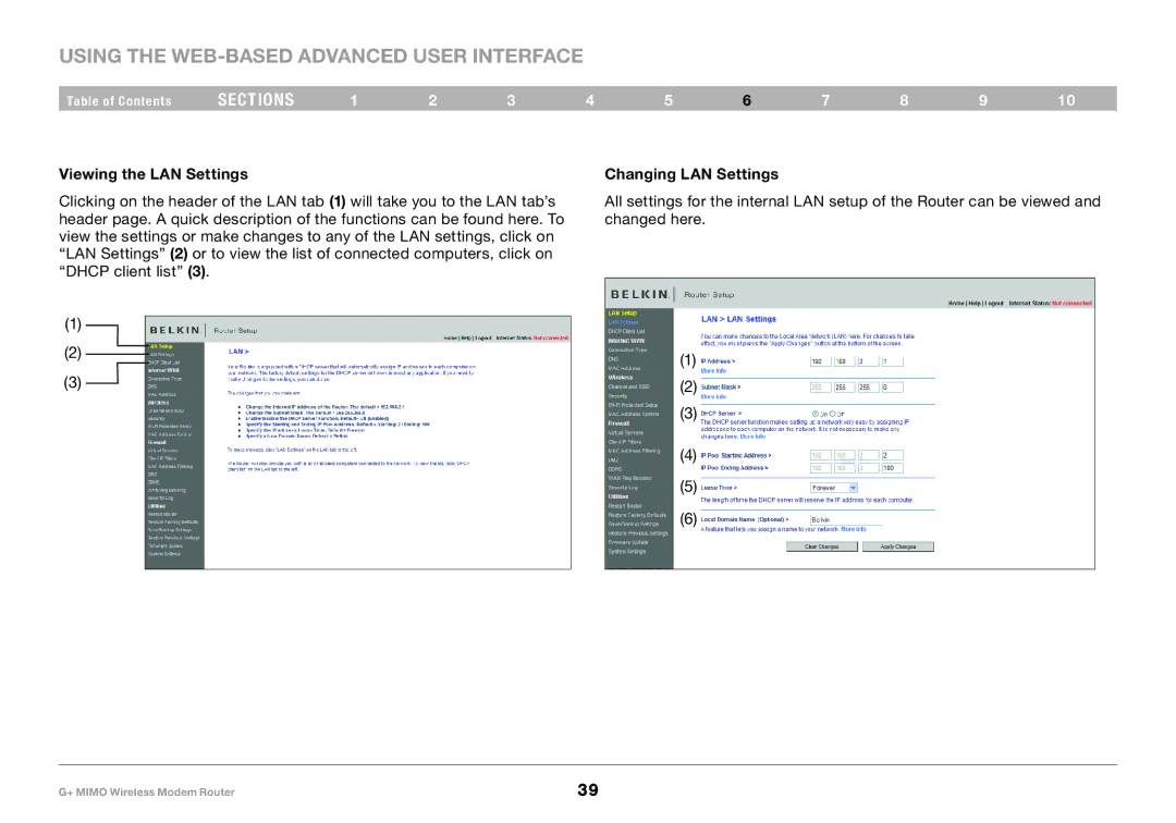 Belkin F5D9631-4, PM01522EA user manual Viewing the LAN Settings Changing LAN Settings 