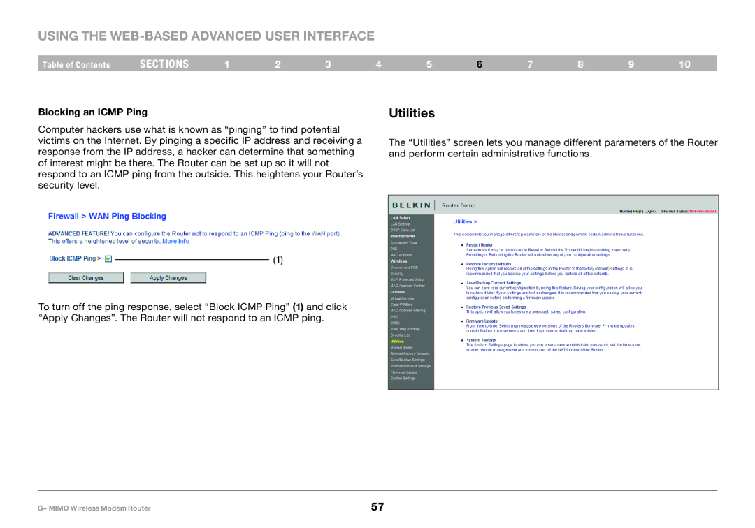 Belkin F5D9631-4, PM01522EA user manual Utilities 