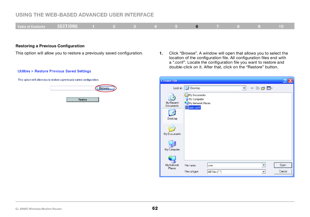 Belkin PM01522EA, F5D9631-4 user manual Restoring a Previous Configuration 