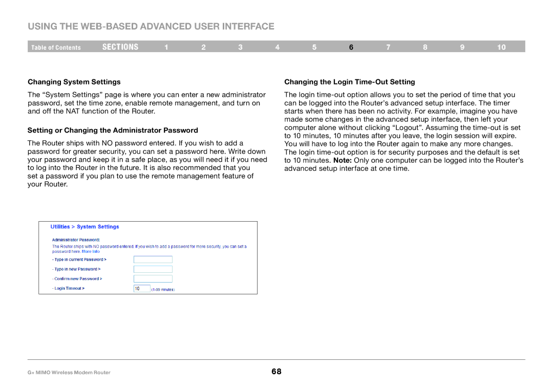 Belkin PM01522EA, F5D9631-4 user manual Changing System Settings, Setting or Changing the Administrator Password 