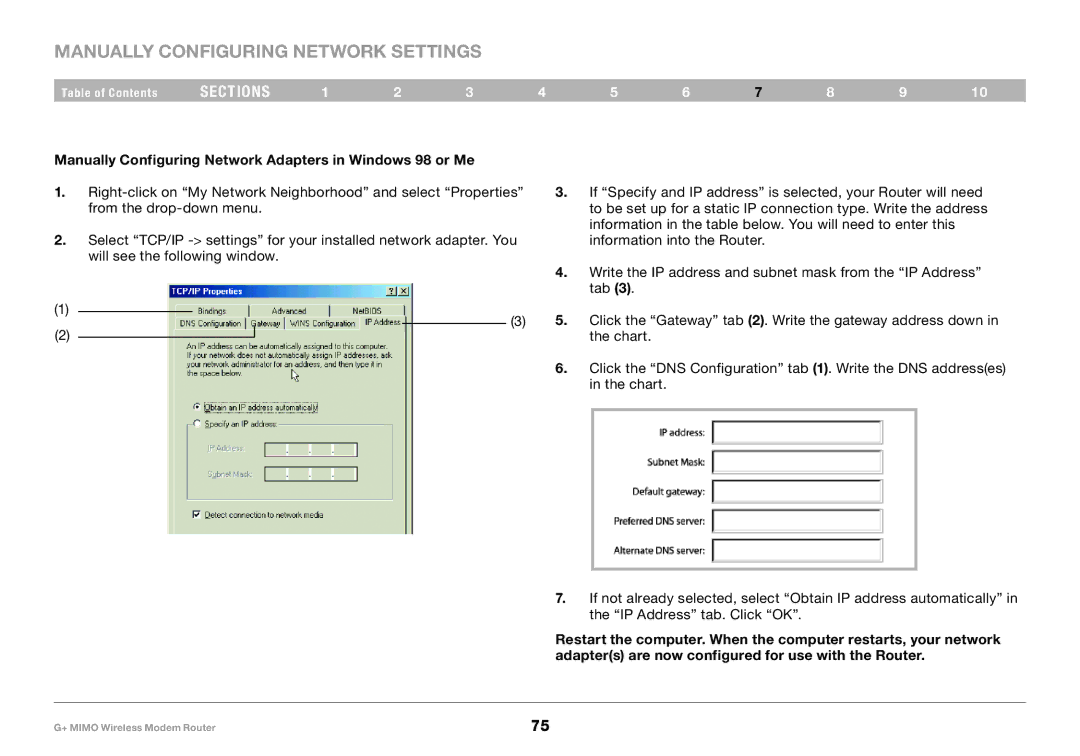 Belkin F5D9631-4, PM01522EA user manual Manually Configuring Network Adapters in Windows 98 or Me 