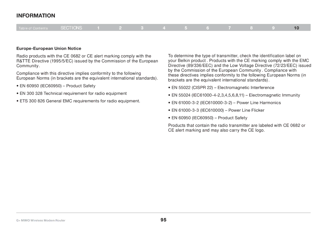 Belkin F5D9631-4, PM01522EA user manual Information, Europe-European Union Notice 