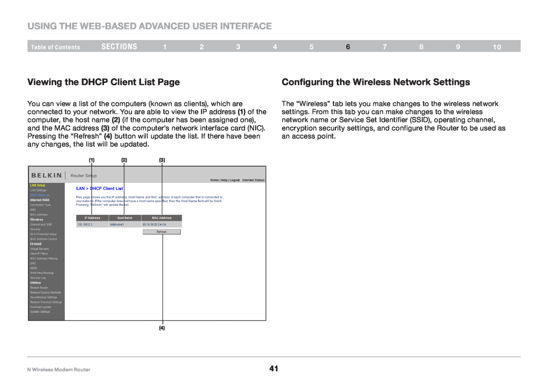 Belkin PM01527ea F5D8636-4 user manual Using the Web-Based Advanced User Interface, Viewing the DHCP Client List Page 