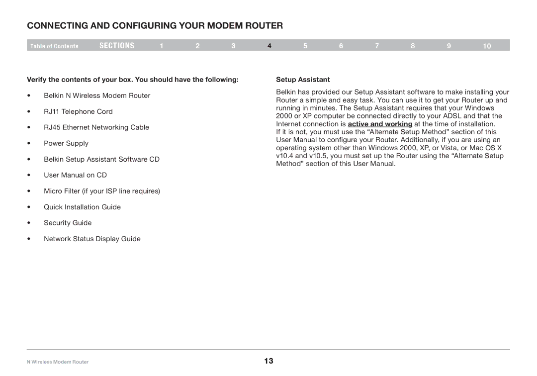 Belkin PM01527ea F5D8636-4 user manual Connecting and Configuring your Modem Router, Setup Assistant 