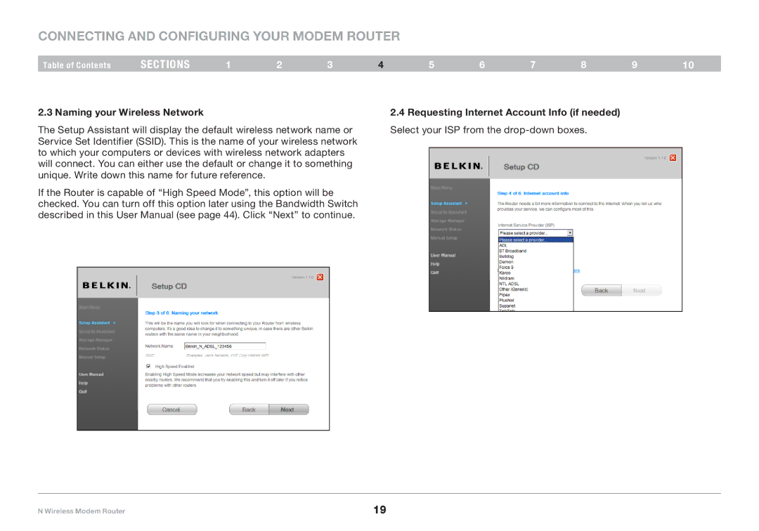 Belkin PM01527ea F5D8636-4 user manual Naming your Wireless Network, Requesting Internet Account Info if needed 