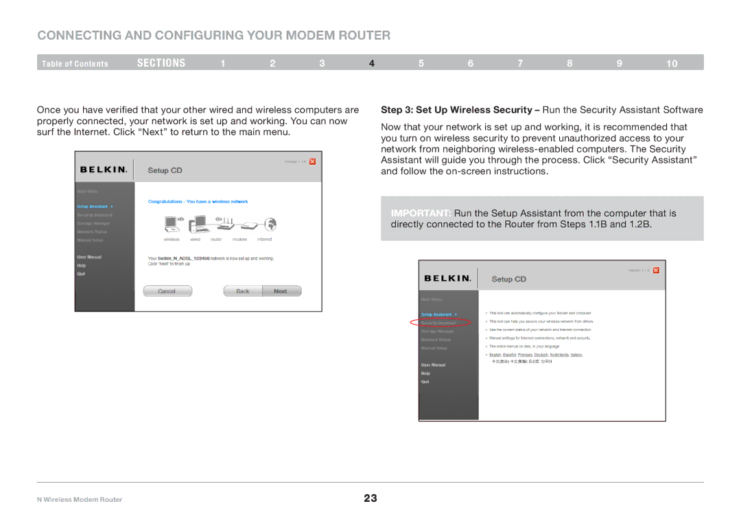 Belkin PM01527ea F5D8636-4 user manual Set Up Wireless Security Run the Security Assistant Software 