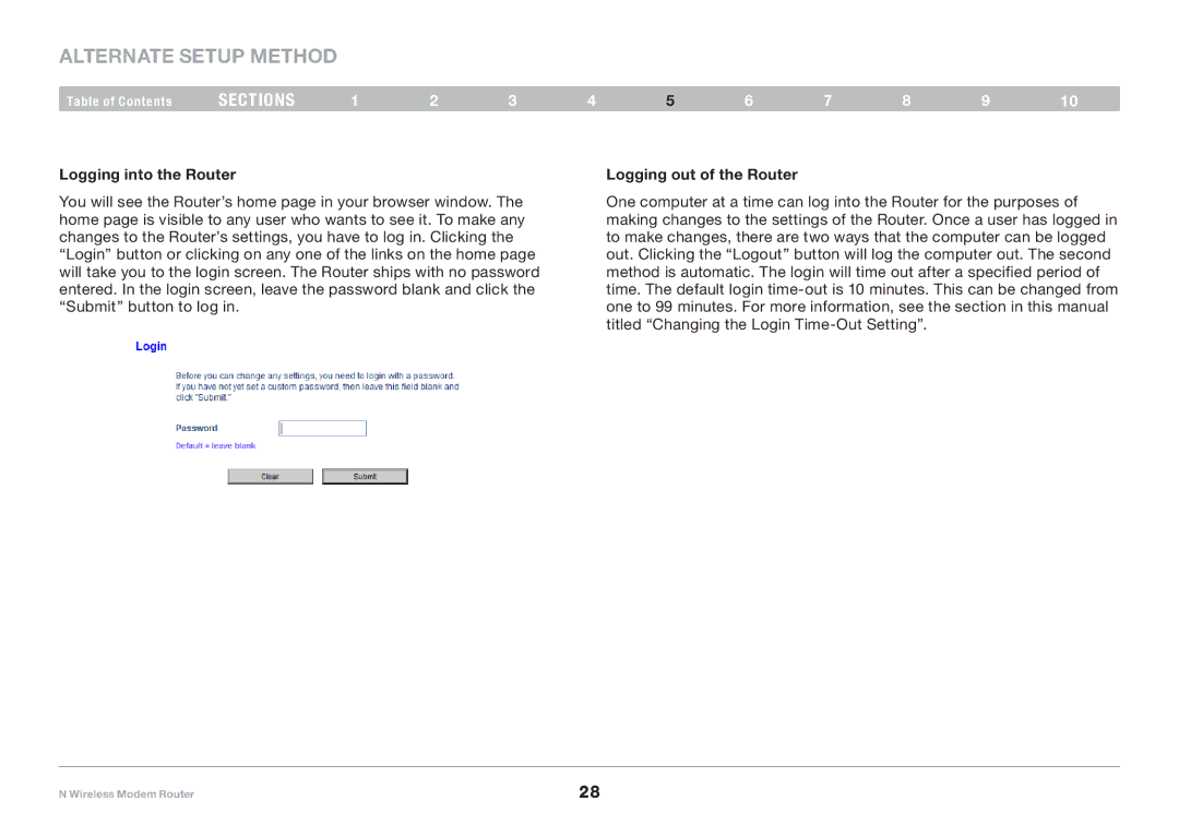 Belkin PM01527ea F5D8636-4 user manual Alternate Setup Method, Logging into the Router, Logging out of the Router 