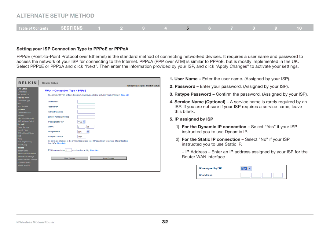 Belkin PM01527ea F5D8636-4 user manual Setting your ISP Connection Type to PPPoE or PPPoA 