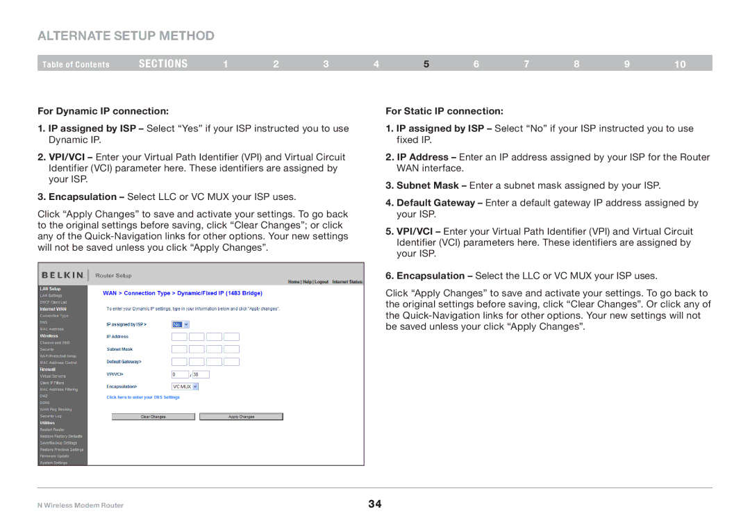 Belkin PM01527ea F5D8636-4 user manual For Dynamic IP connection, For Static IP connection 