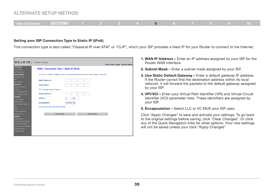 Belkin PM01527ea F5D8636-4 user manual Setting your ISP Connection Type to Static IP IPoA 