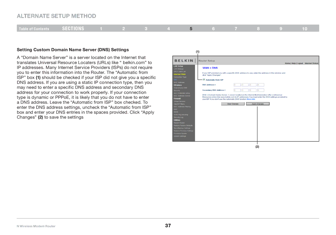 Belkin PM01527ea F5D8636-4 user manual Setting Custom Domain Name Server DNS Settings 