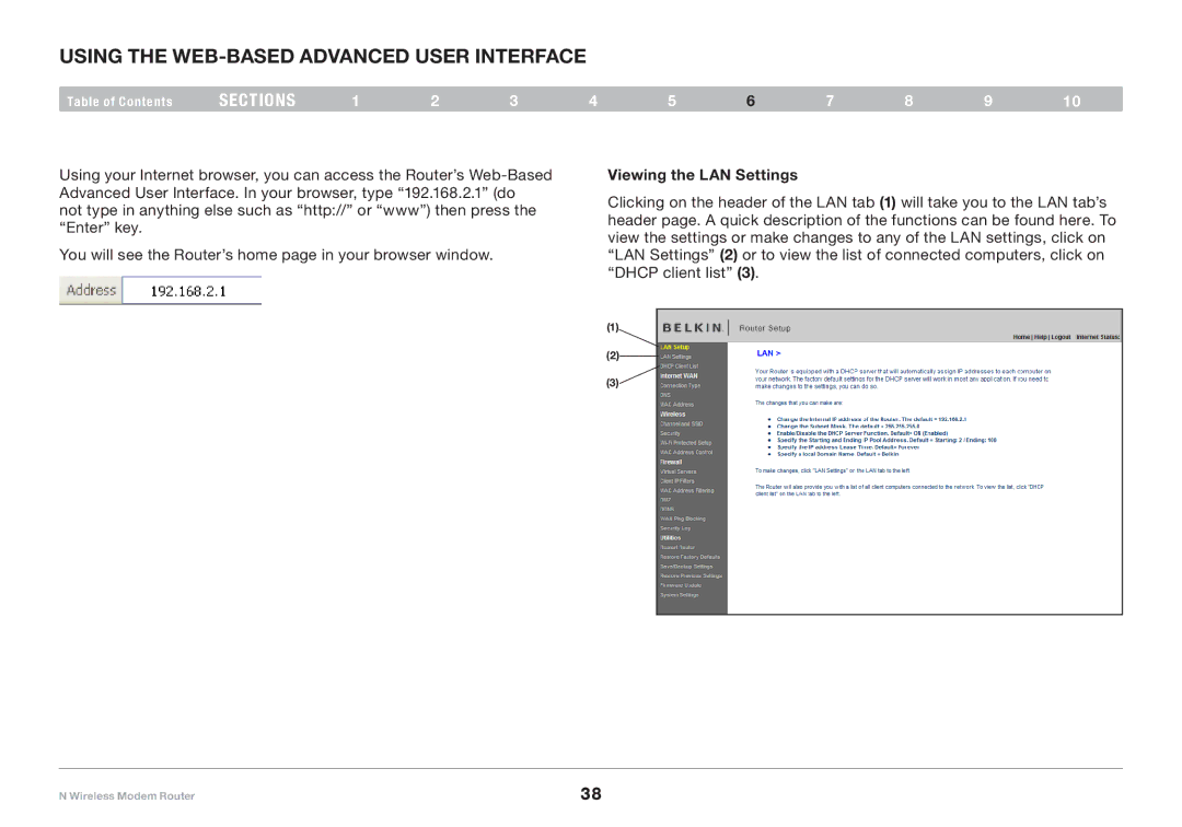 Belkin PM01527ea F5D8636-4 user manual Using the Web-Based Advanced User Interface, Viewing the LAN Settings 