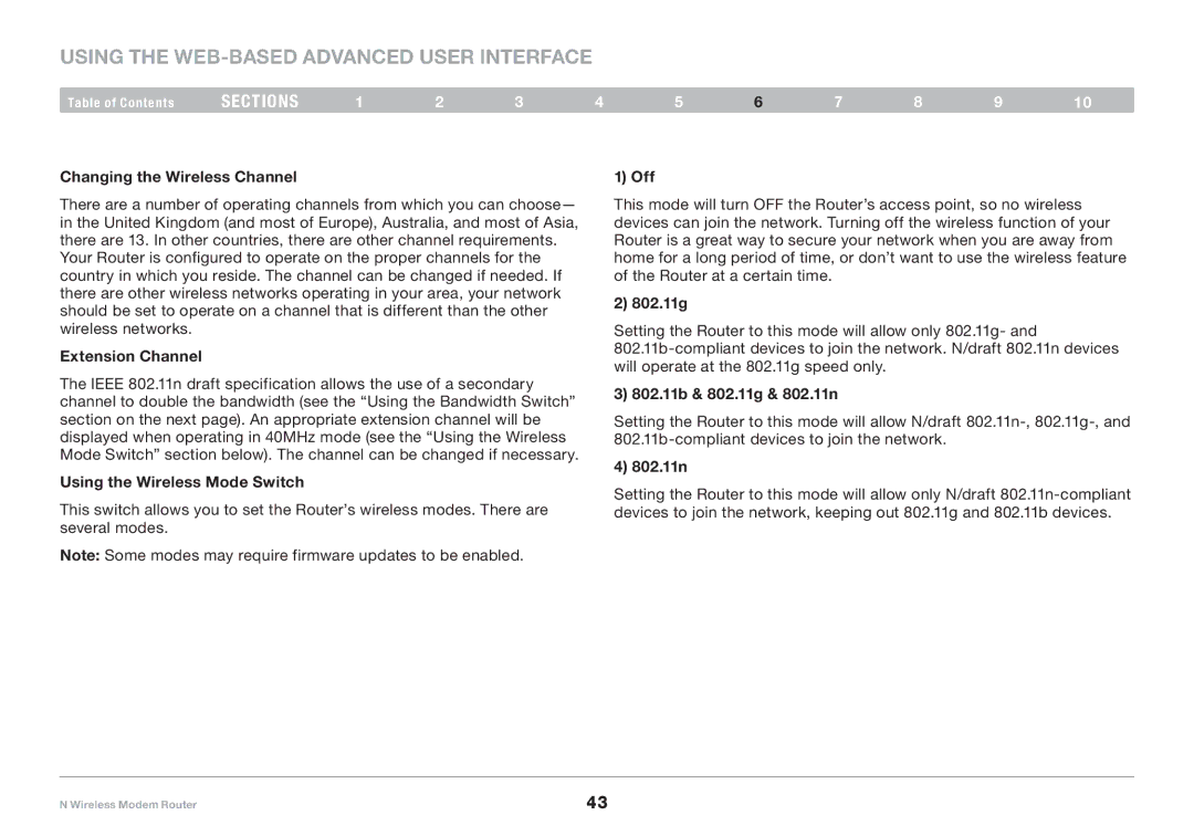 Belkin PM01527ea F5D8636-4 Changing the Wireless Channel, Extension Channel, Using the Wireless Mode Switch, Off, 802..11g 