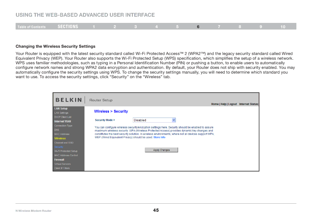 Belkin PM01527ea F5D8636-4 user manual Changing the Wireless Security Settings 