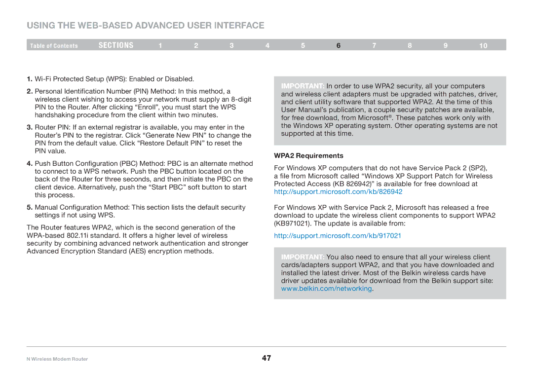 Belkin PM01527ea F5D8636-4 user manual WPA2 Requirements 