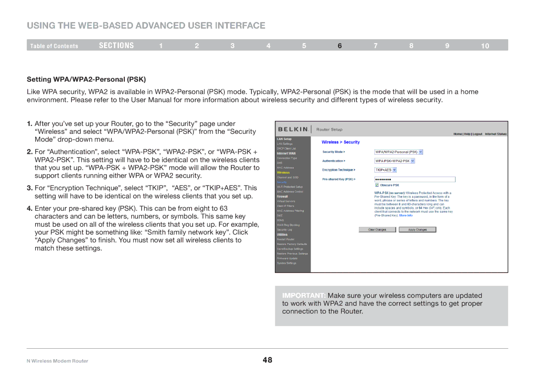 Belkin PM01527ea F5D8636-4 user manual Setting WPA/WPA2-Personal PSK 