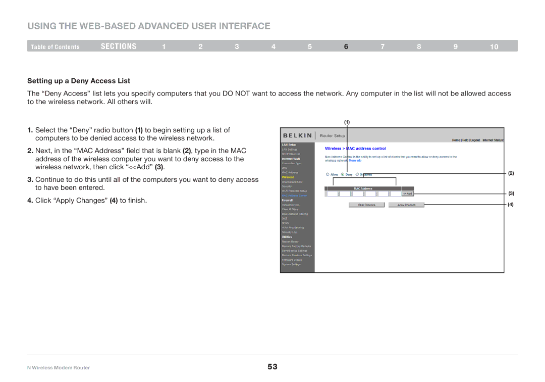 Belkin PM01527ea F5D8636-4 user manual Setting up a Deny Access List 