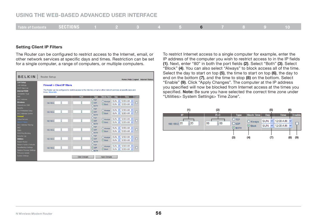 Belkin PM01527ea F5D8636-4 user manual Setting Client IP Filters 