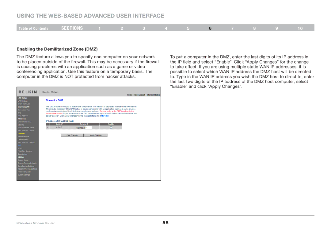 Belkin PM01527ea F5D8636-4 user manual Enabling the Demilitarized Zone DMZ 