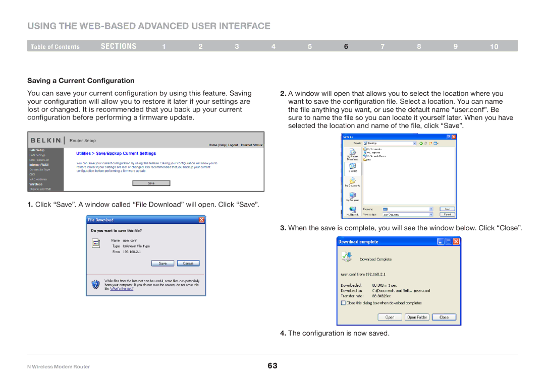 Belkin PM01527ea F5D8636-4 user manual Saving a Current Configuration 