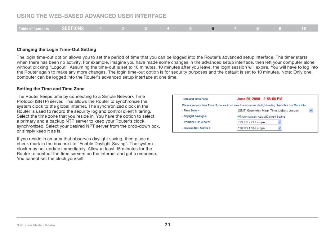 Belkin PM01527ea F5D8636-4 user manual Changing the Login Time-Out Setting, Setting the Time and Time Zone 