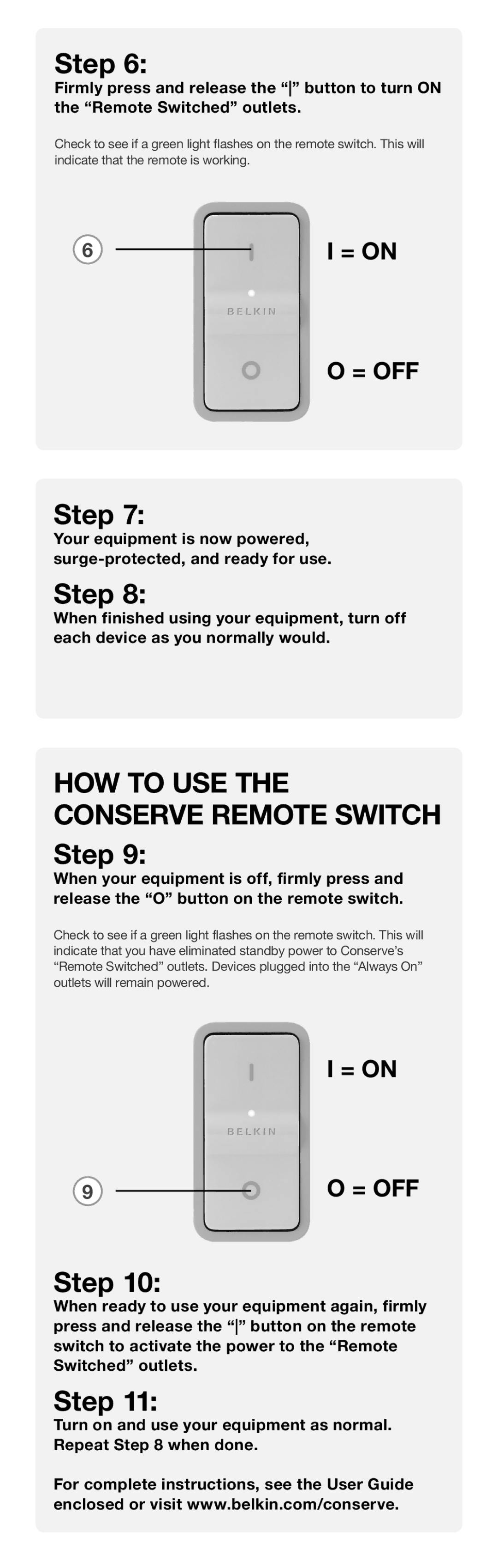 Belkin PM01629 quick start HOW to USE the Conserve Remote Switch 