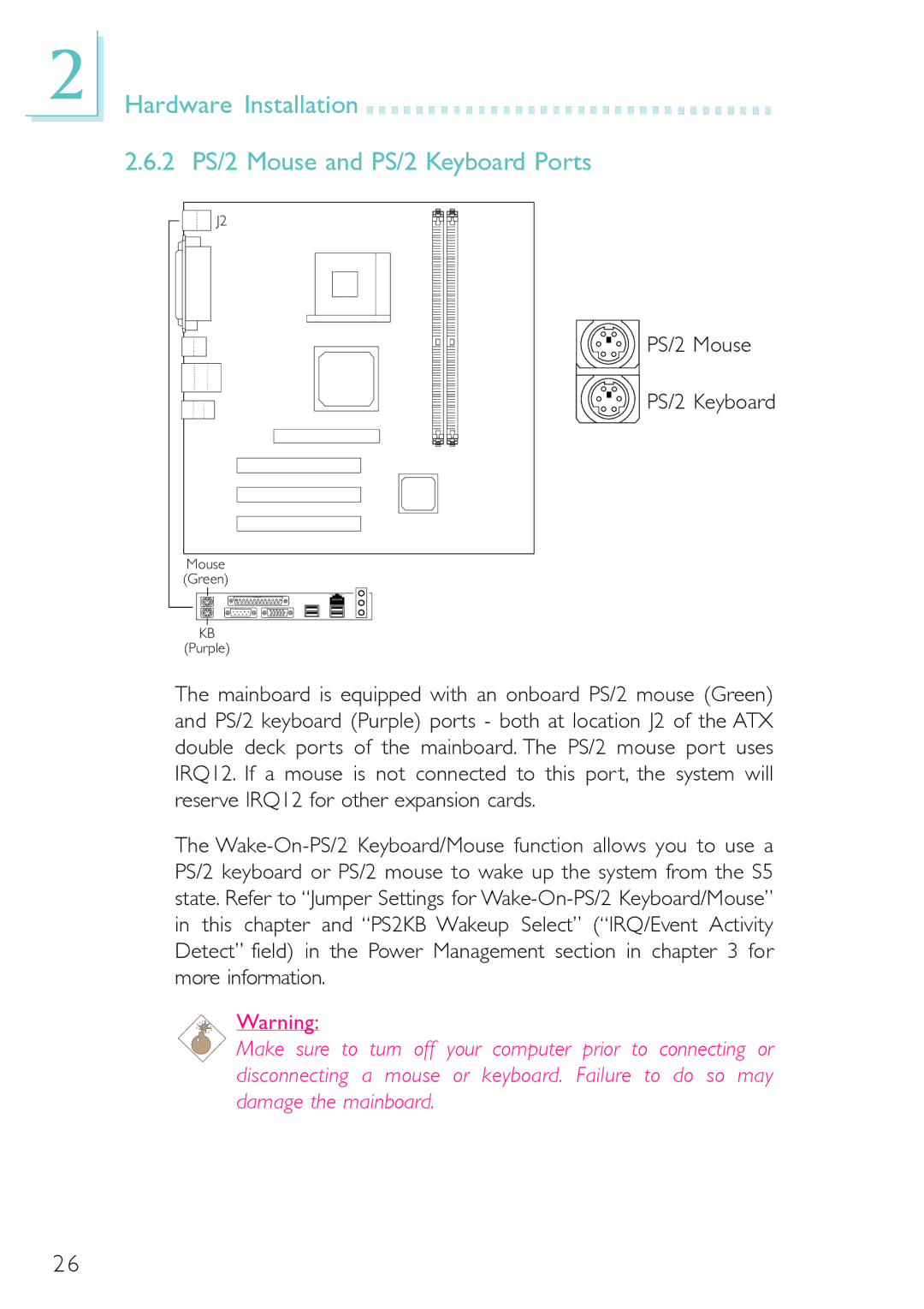 Belkin PM11-EC/RAMA, PM11-EL/RAMA Hardware Installation 2 PS/2 Mouse and PS/2 Keyboard Ports, PS/2 Mouse PS/2 Keyboard 