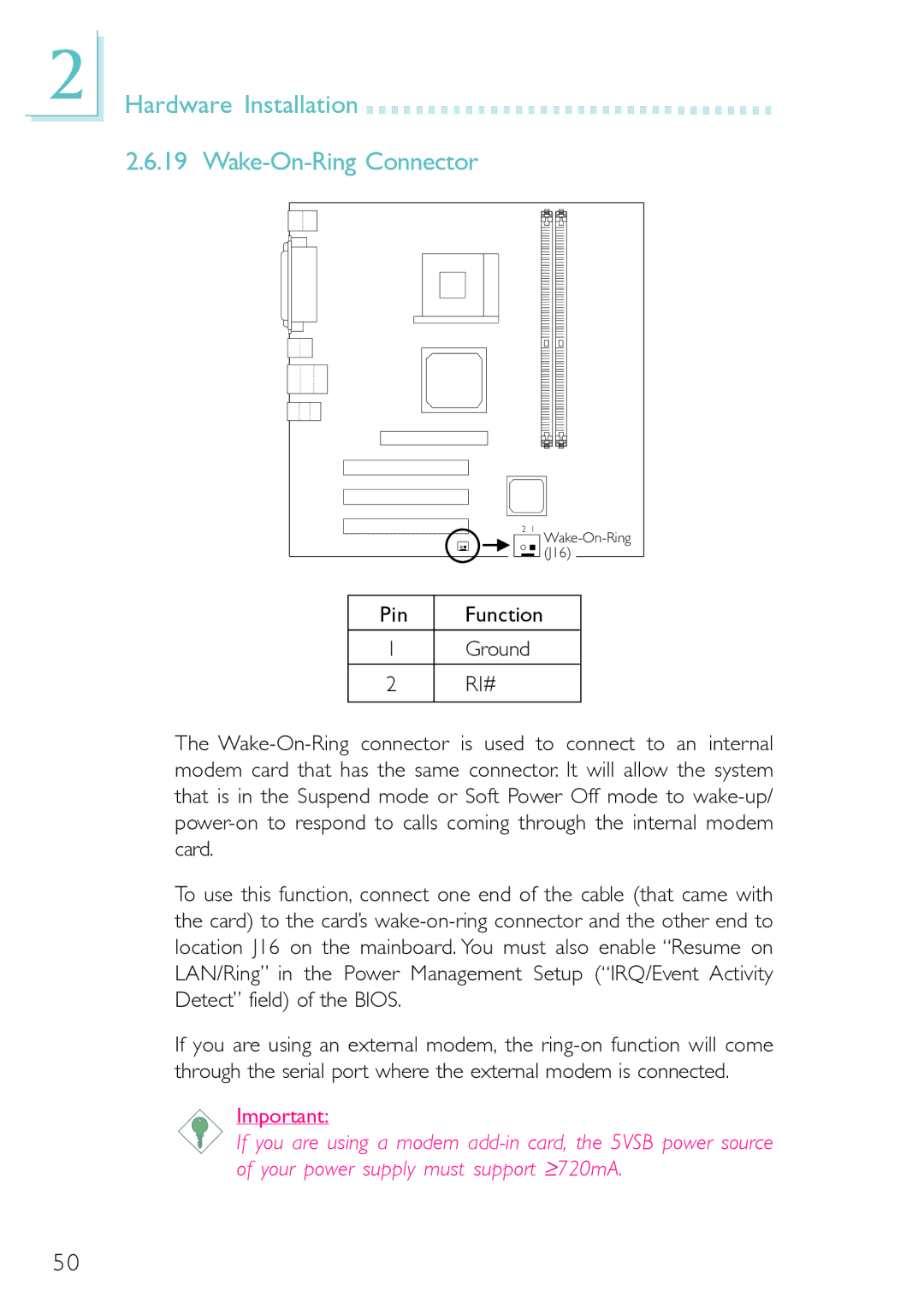 Belkin PM11-EC/RAMA, PM11-EL/RAMA, PM11-UL/RAMA manual Hardware Installation Wake-On-Ring Connector, Ri# 