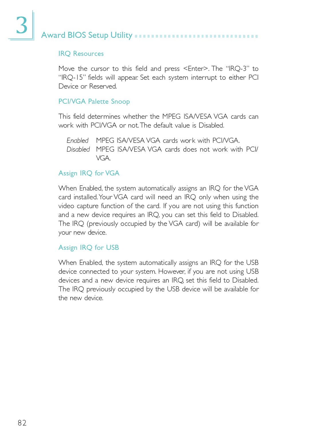 Belkin PM11-UL/RAMA, PM11-EL/RAMA manual IRQ Resources, PCI/VGA Palette Snoop, Assign IRQ for VGA, Assign IRQ for USB 