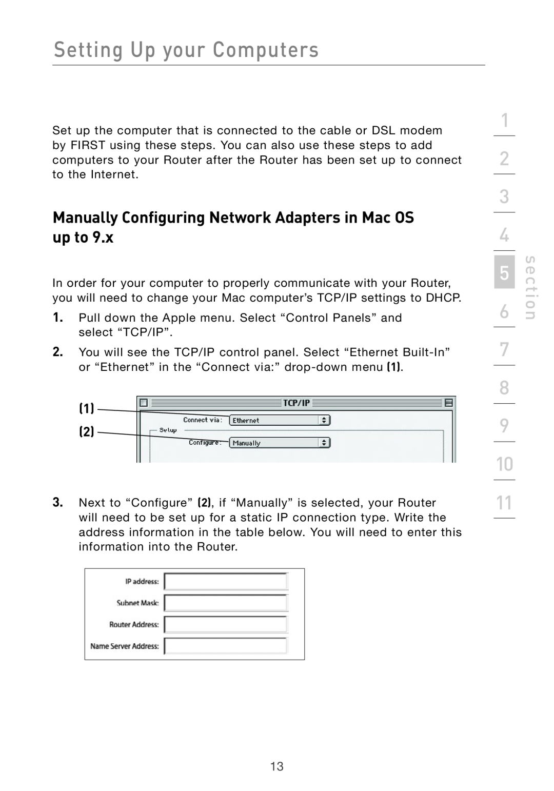 Belkin Pre-N manual Manually Configuring Network Adapters in Mac OS up to, Setting Up your Computers, section 