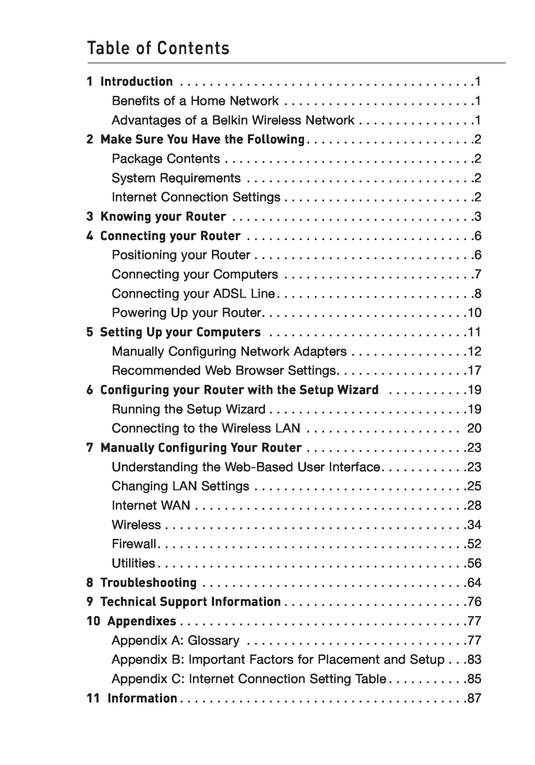 Belkin Pre-N manual Table of Contents 