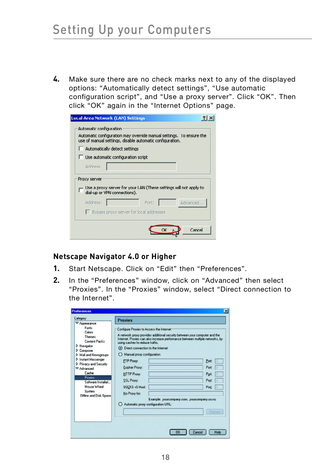 Belkin Pre-N manual Netscape Navigator 4.0 or Higher, Setting Up your Computers 