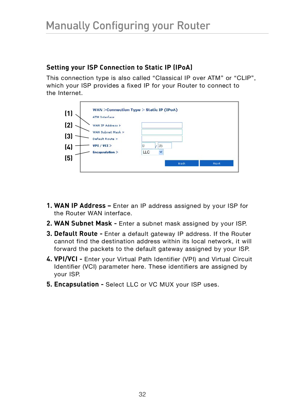 Belkin Pre-N manual Setting your ISP Connection to Static IP IPoA 