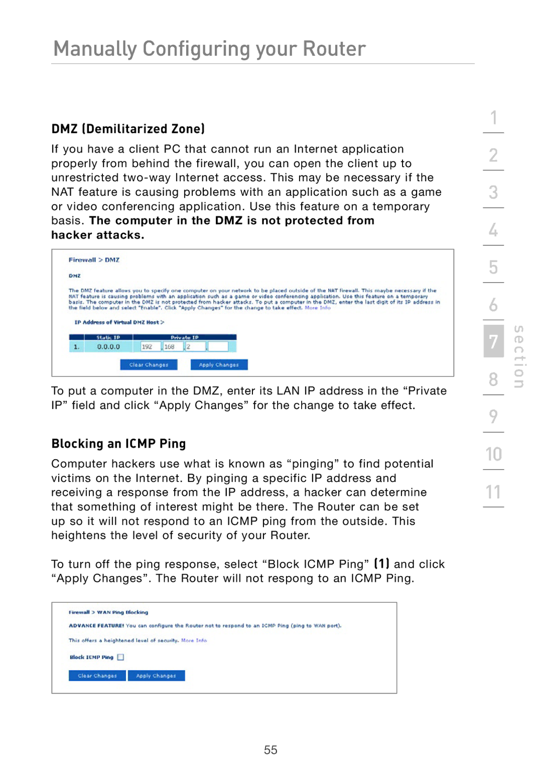 Belkin Pre-N manual DMZ Demilitarized Zone, Blocking an Icmp Ping 