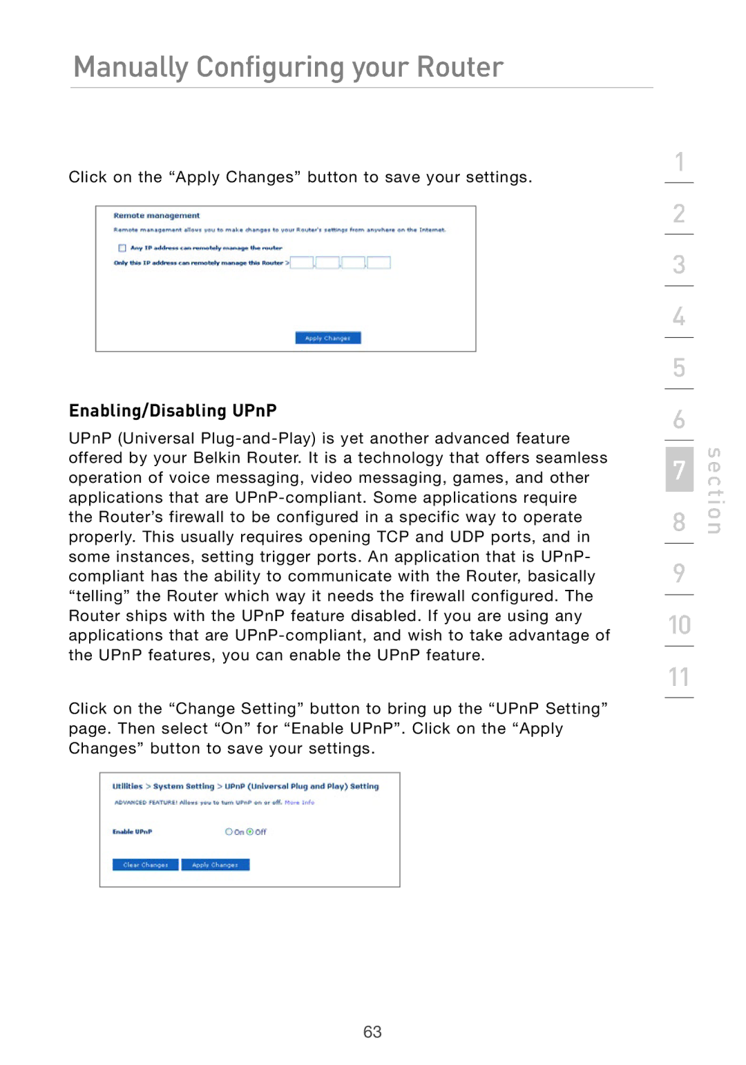 Belkin Pre-N manual Enabling/Disabling UPnP 