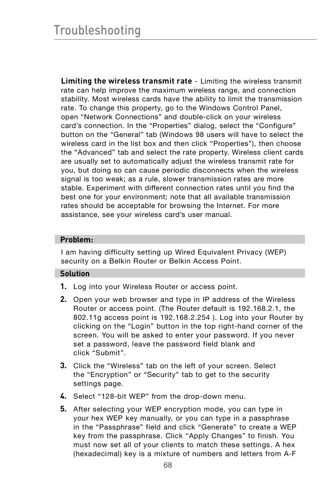 Belkin Pre-N manual Troubleshooting 