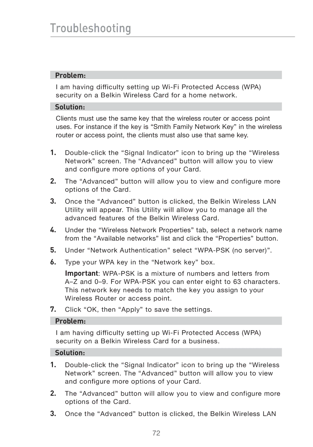 Belkin Pre-N manual Troubleshooting 