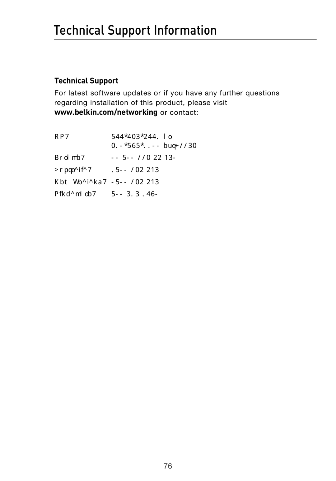 Belkin Pre-N manual Technical Support Information 