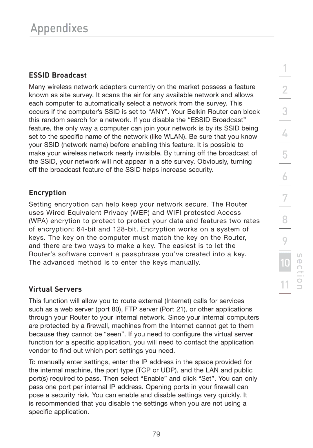 Belkin Pre-N manual Essid Broadcast, Encryption 