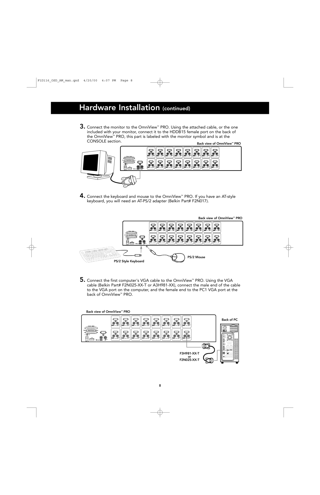 Belkin manual Back view of OmniView PRO PS/2 Mouse PS/2 Style Keyboard 