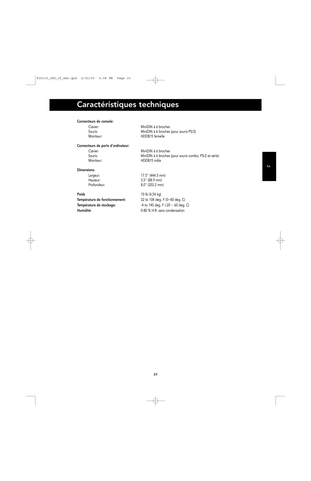 Belkin PRO manual Caractéristiques techniques 