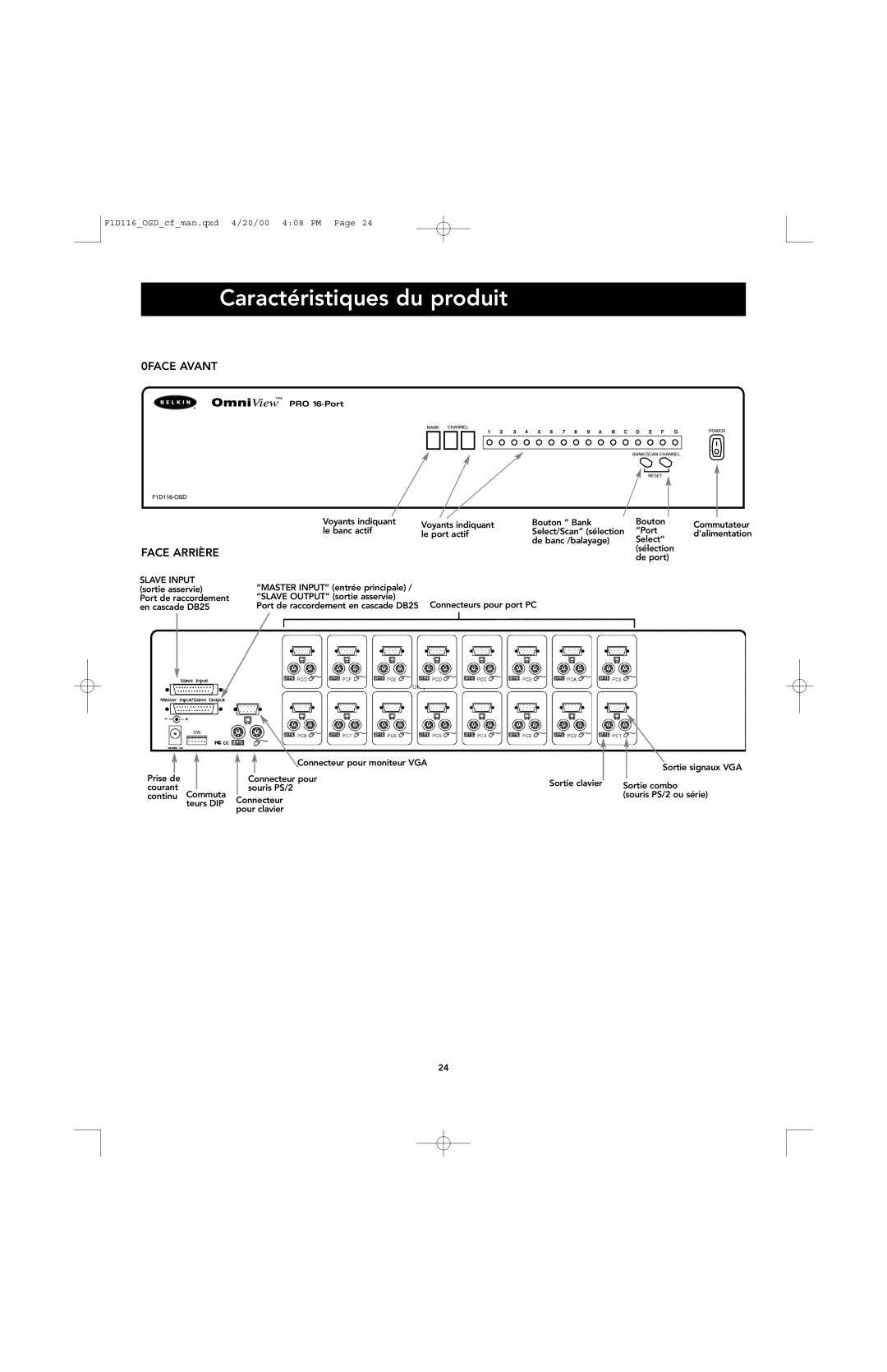 Belkin PRO manual Caractéristiques du produit, 0FACE Avant, Face Arrière 