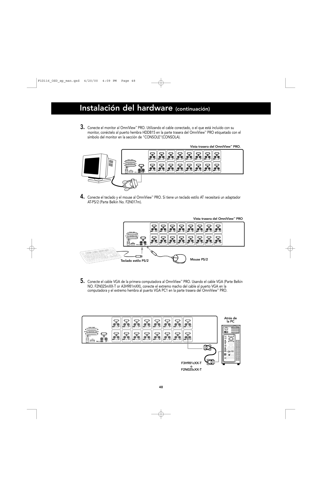 Belkin PRO manual Instalación del hardware continuación 