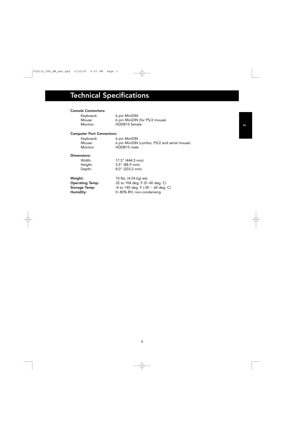 Belkin PRO manual Technical Specifications 