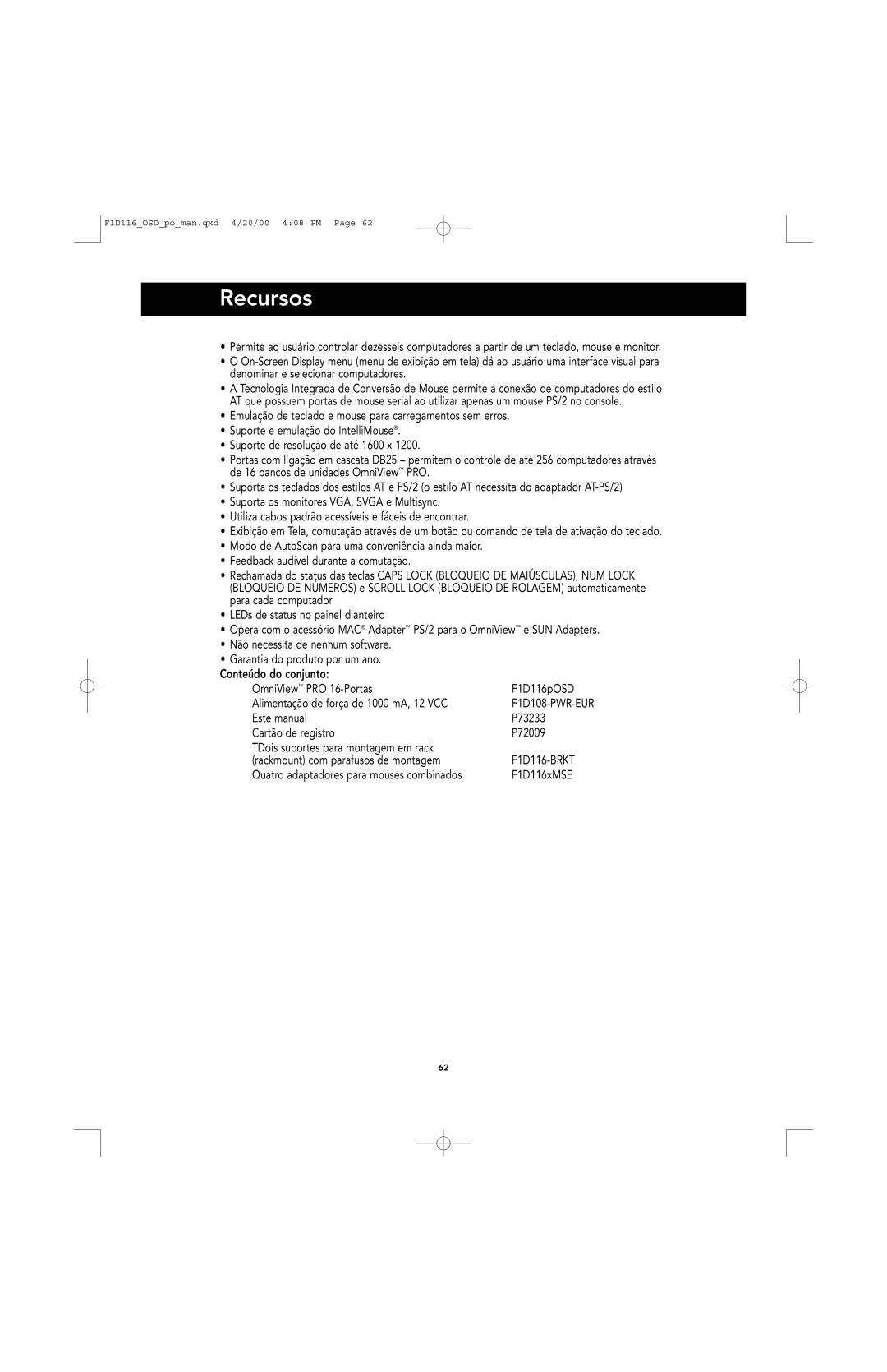 Belkin PRO manual Recursos 