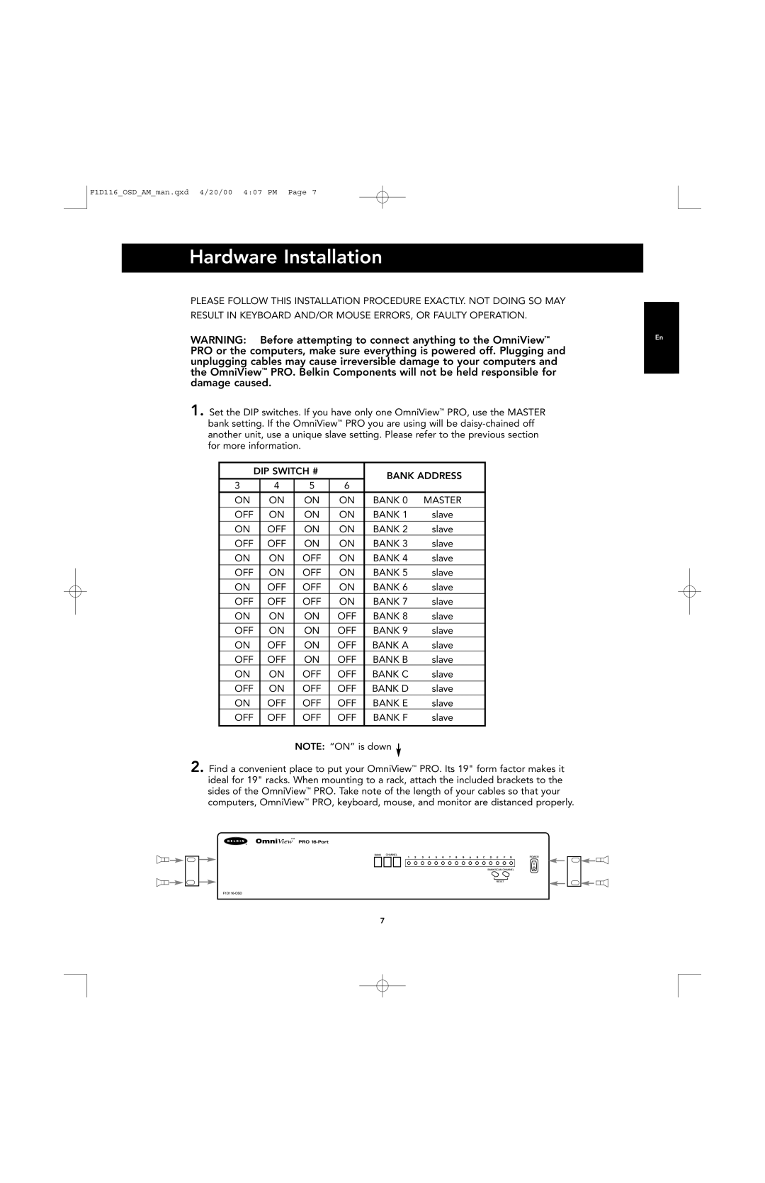 Belkin PRO manual Hardware Installation 